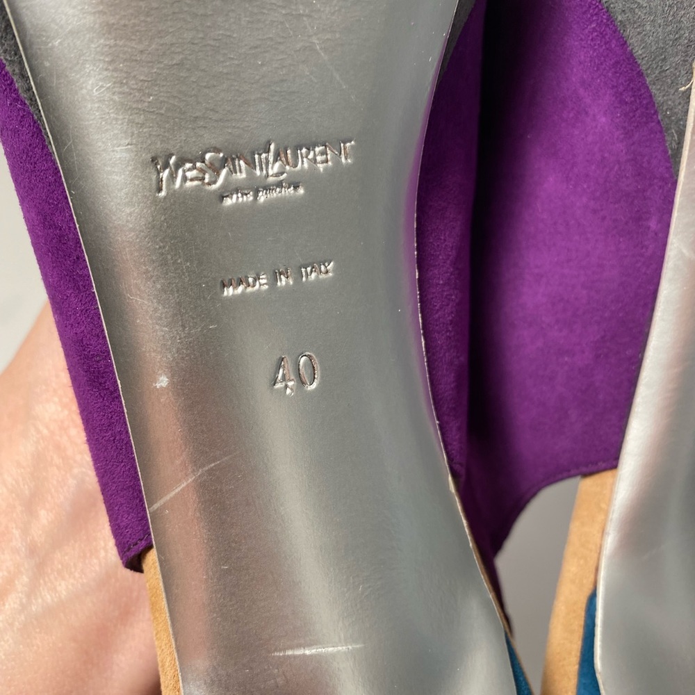 YSL Yves Saint Laurent Suede Pumps Sandals Heels slingback purple 40 - Picture 10 of 11